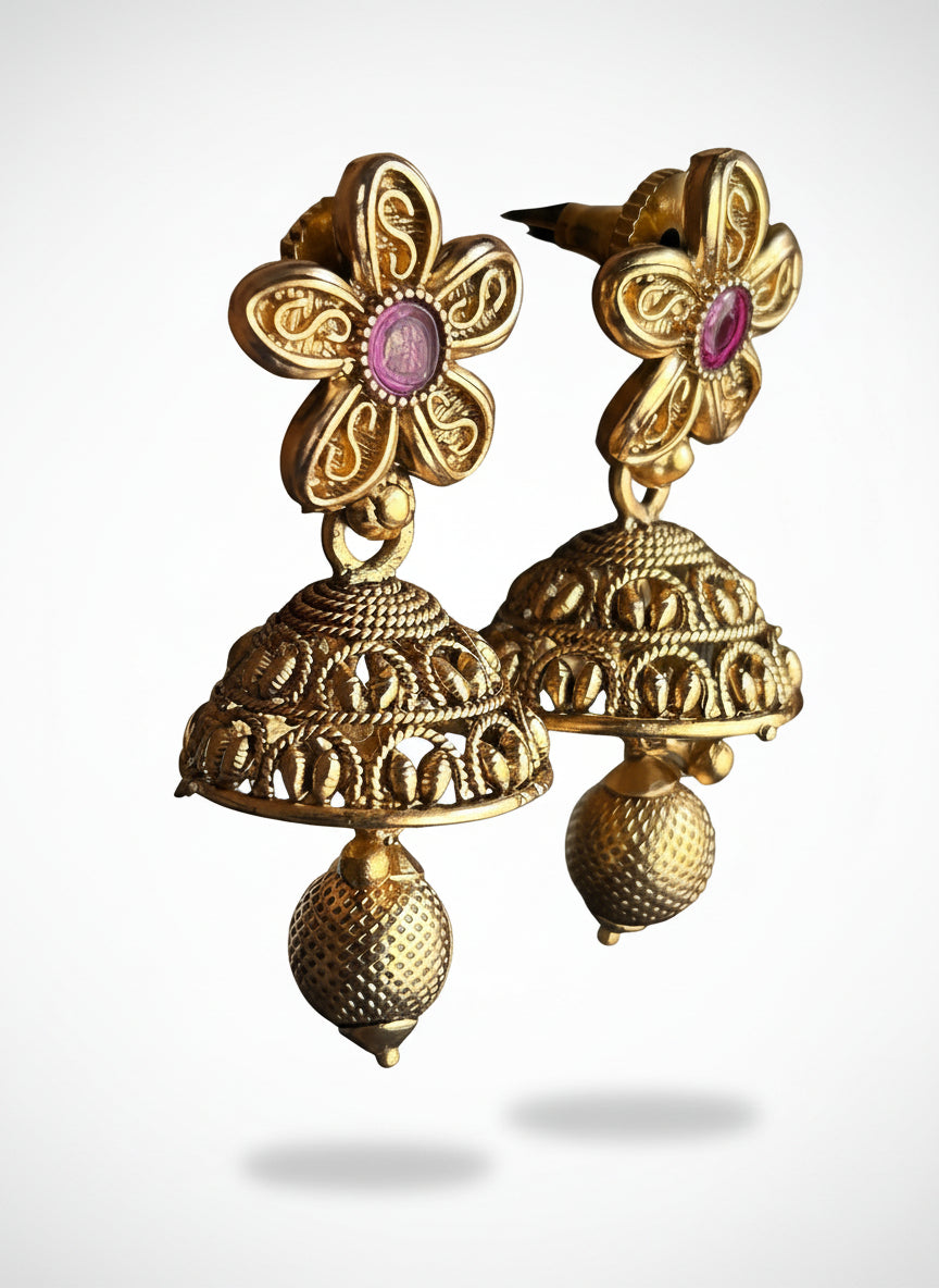 Gold Plated Floral Jhumkis