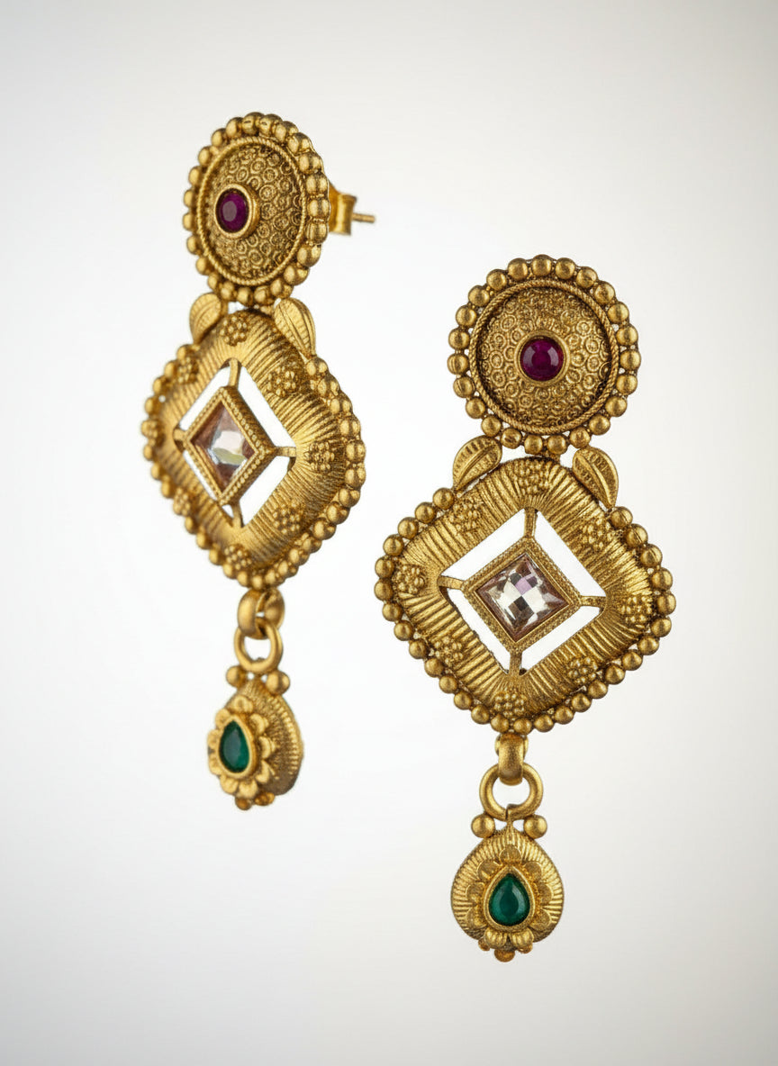 Antique Gold Plated Drop Earrings