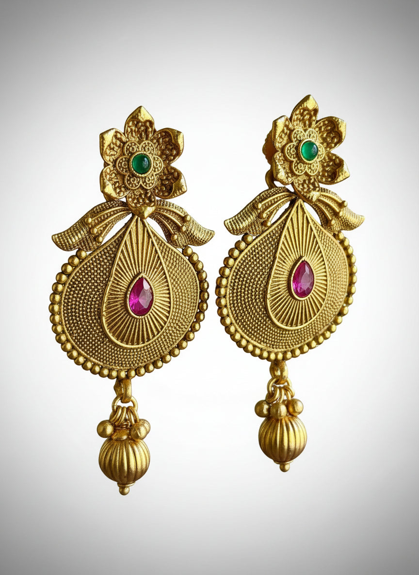 South-Indian Inspired Gold Plated Earrings – Bijou Jewellery
