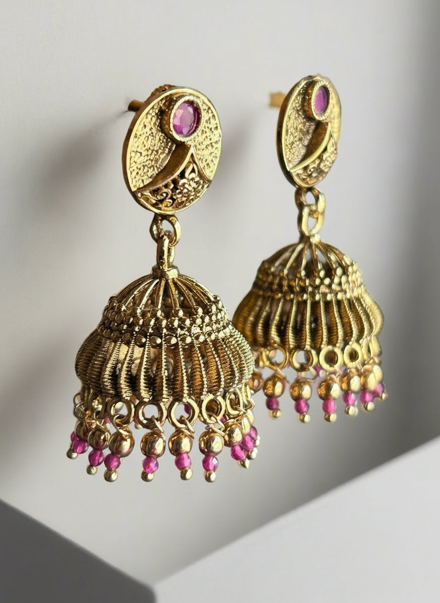 Antique Gold Plated Jhumkis