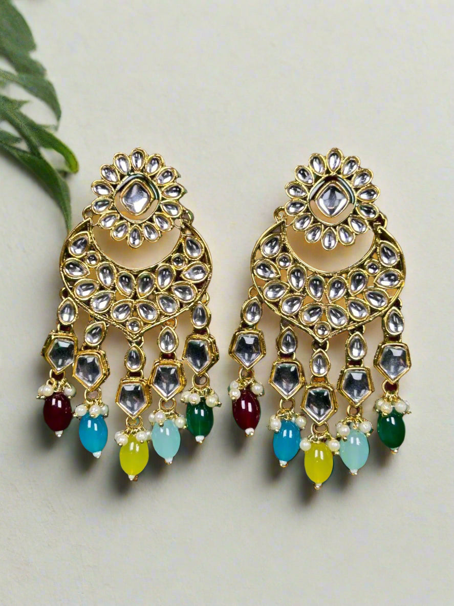 Kundan Chandbali with Colourful Beads