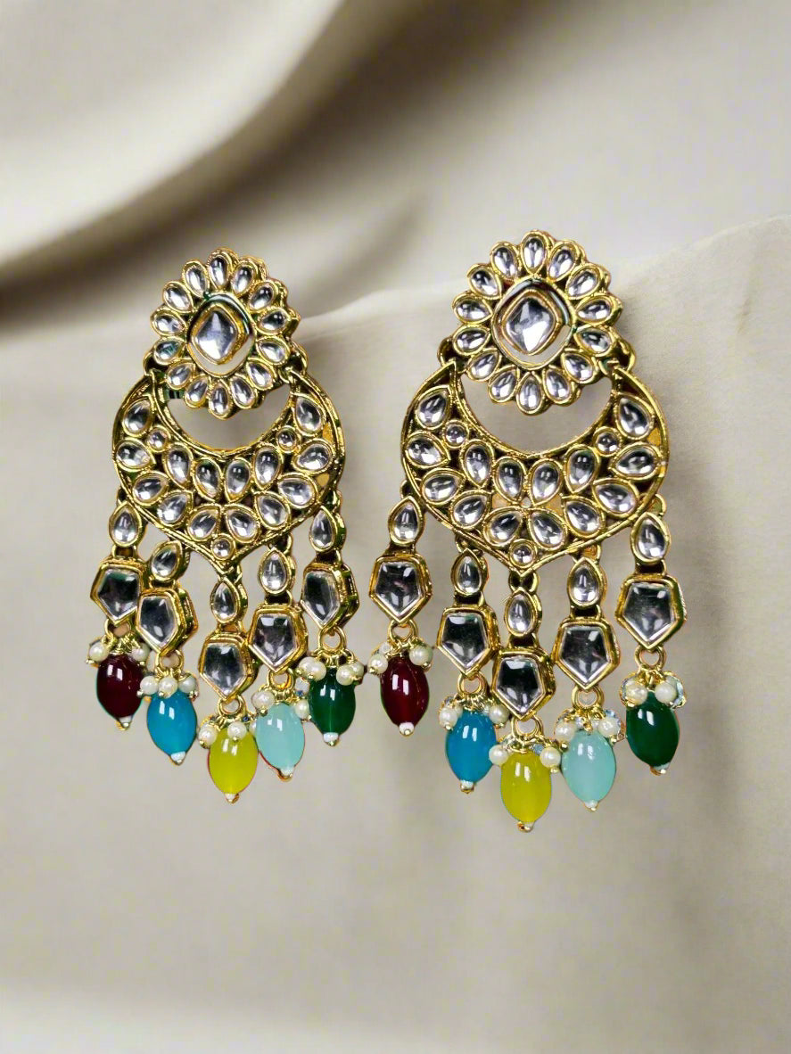 Kundan Chandbali with Colourful Beads