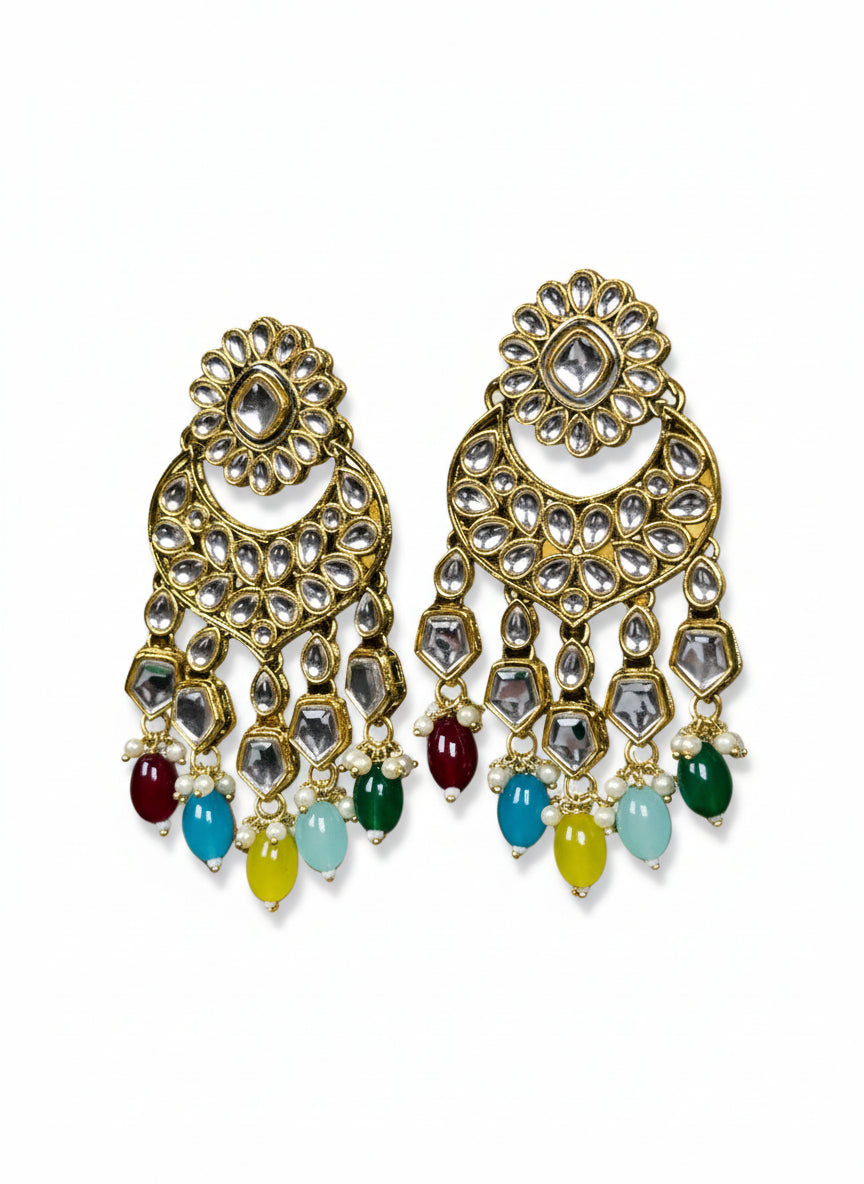 Kundan Chandbali with Colourful Beads