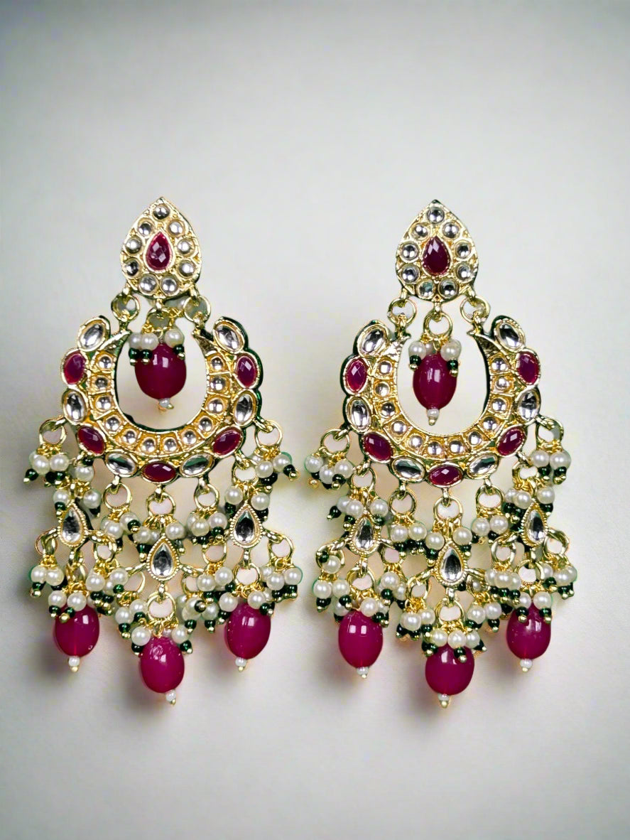 Kundan Chandbali with Ruby Red Beads
