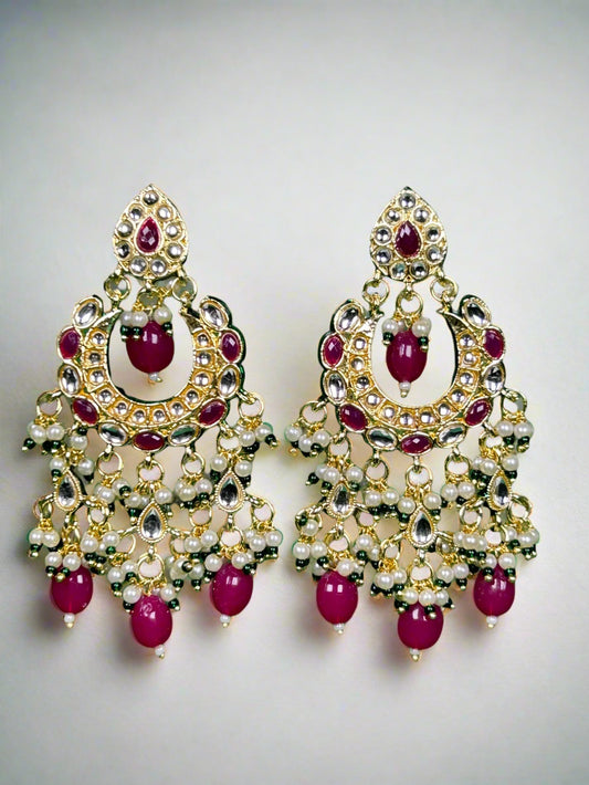 Kundan Chandbali with Ruby Red Beads