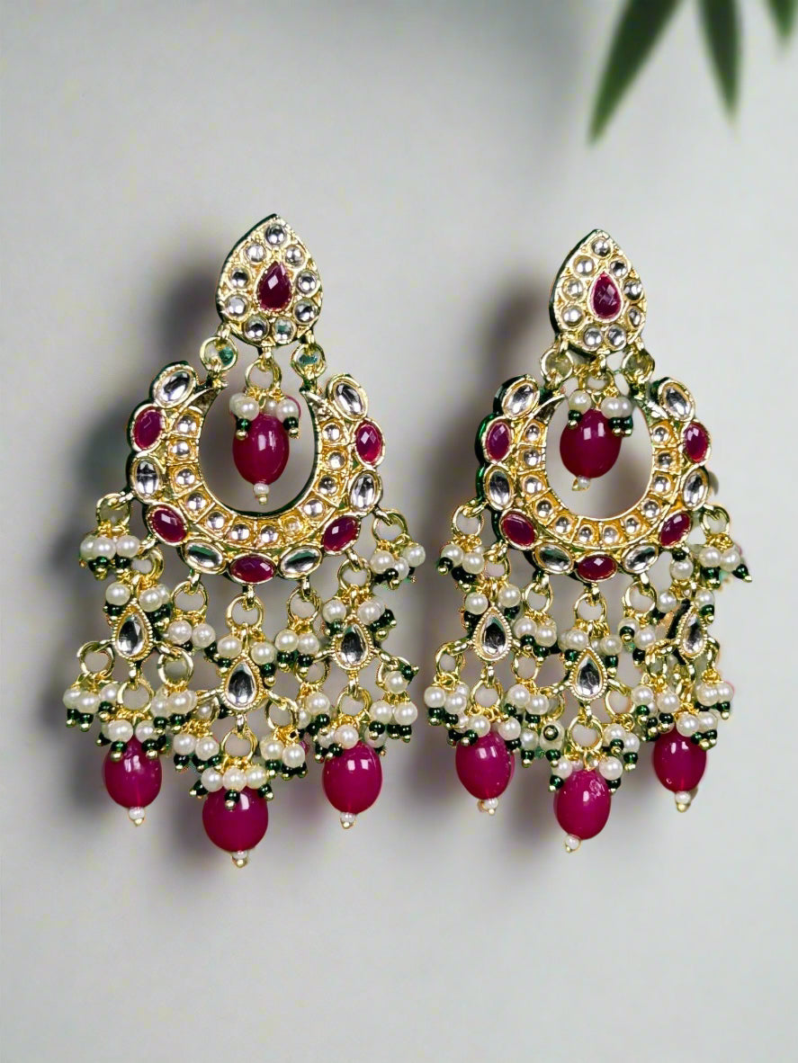 Kundan Chandbali with Ruby Red Beads