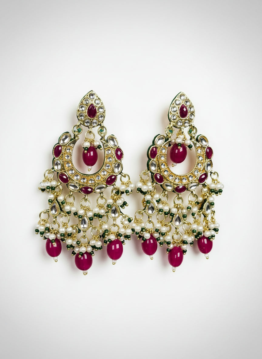 Kundan Chandbali with Ruby Red Beads