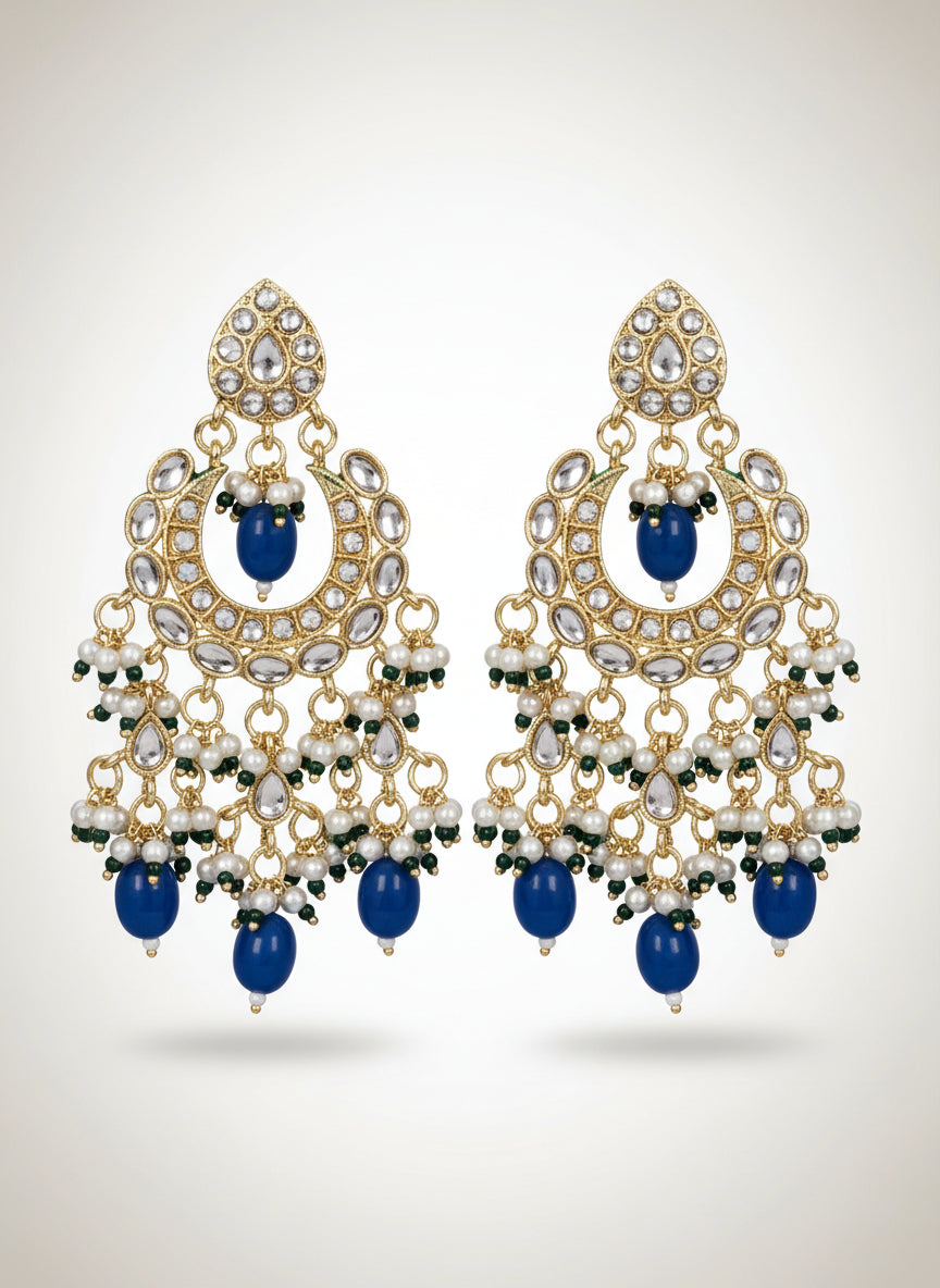Kundan Chandbali with Blue Beads