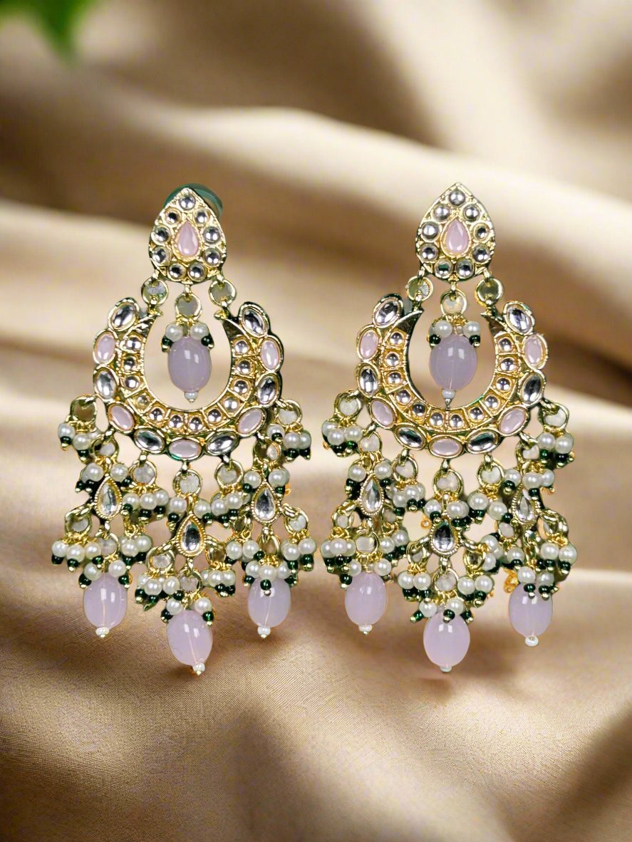 Kundan Chandbali with Baby Pink Beads