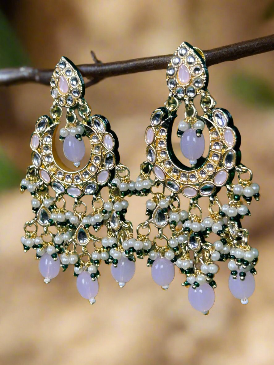 Kundan Chandbali with Baby Pink Beads