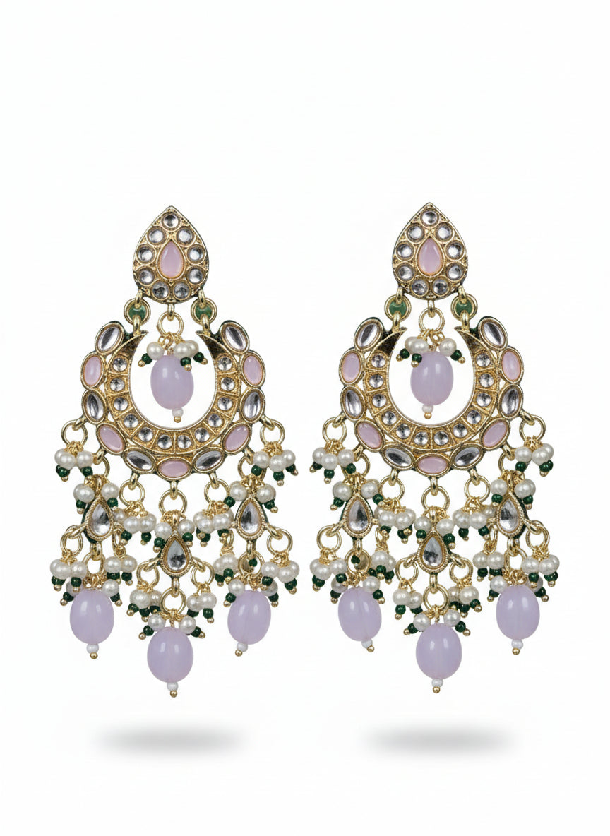 Kundan Chandbali with Baby Pink Beads