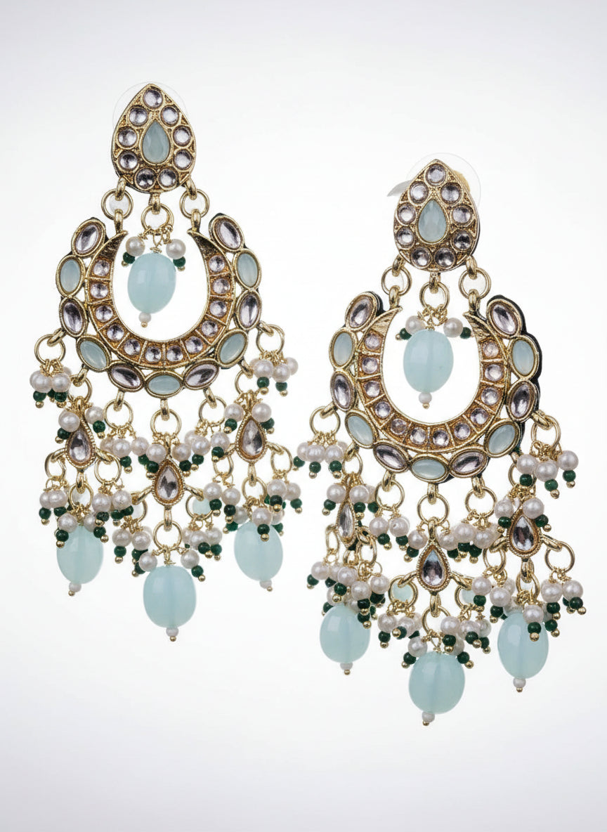 Kundan Chandbali with Powder Green Beads