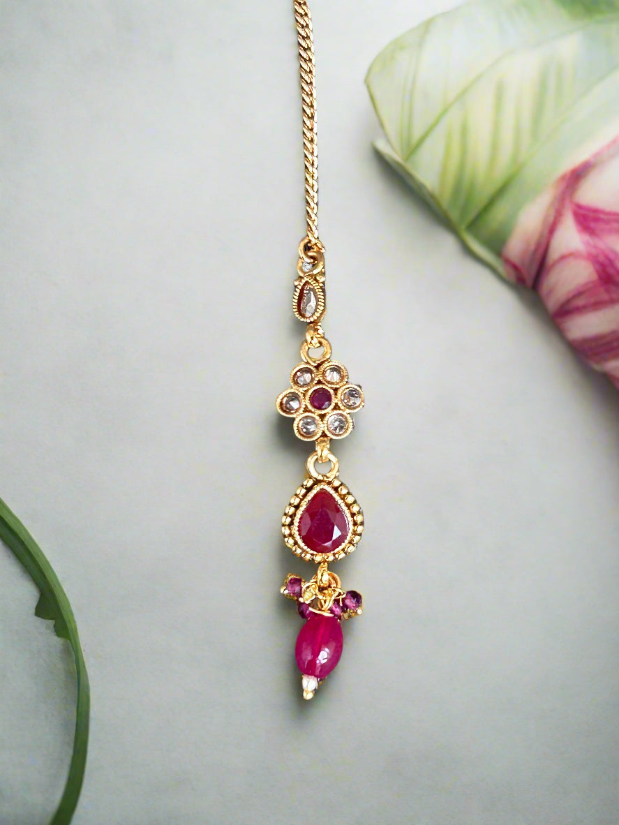 Gold Ruby and Moissanite Necklace Set with Mang Tika