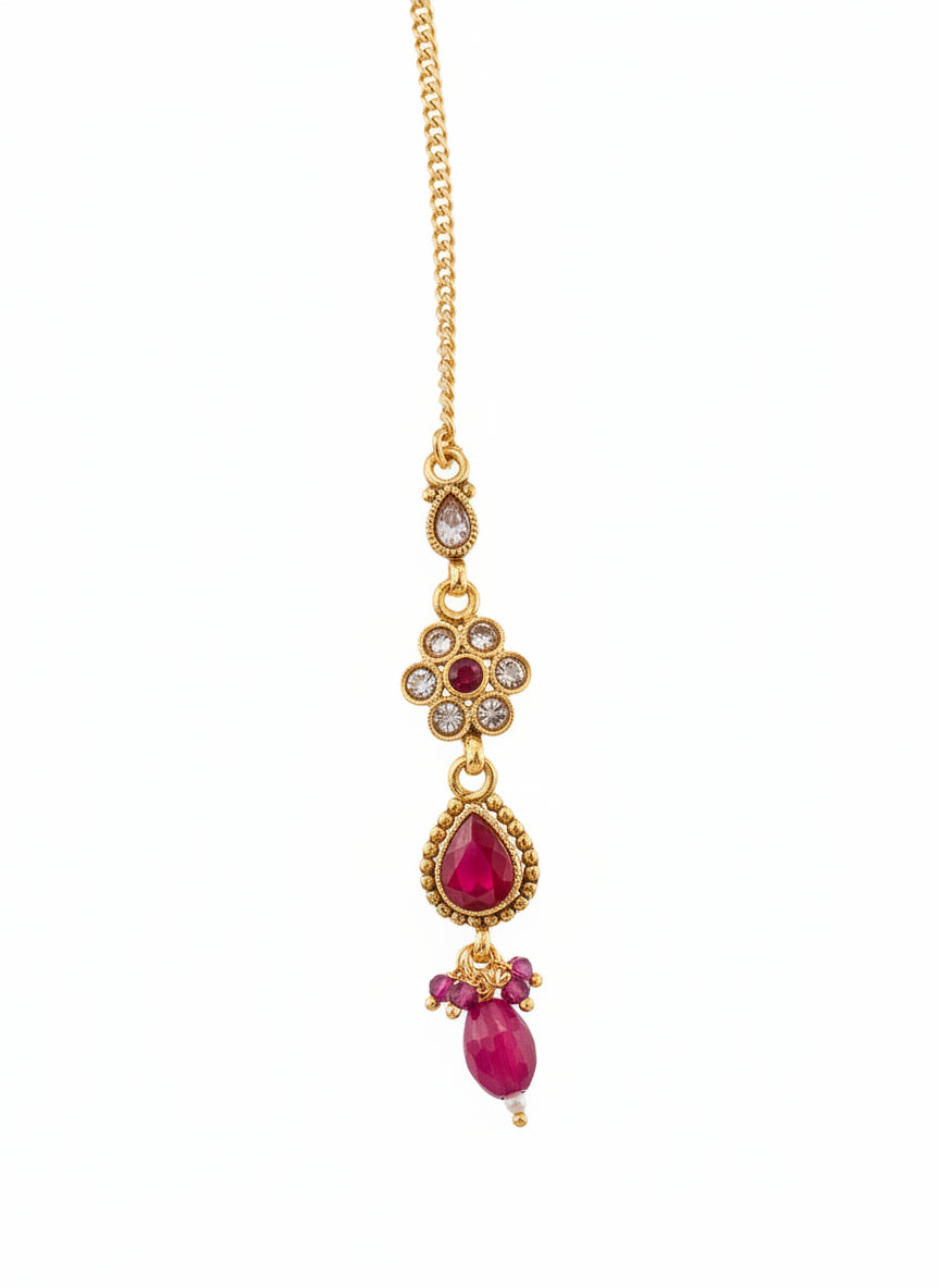 Gold Ruby and Moissanite Necklace Set with Mang Tika