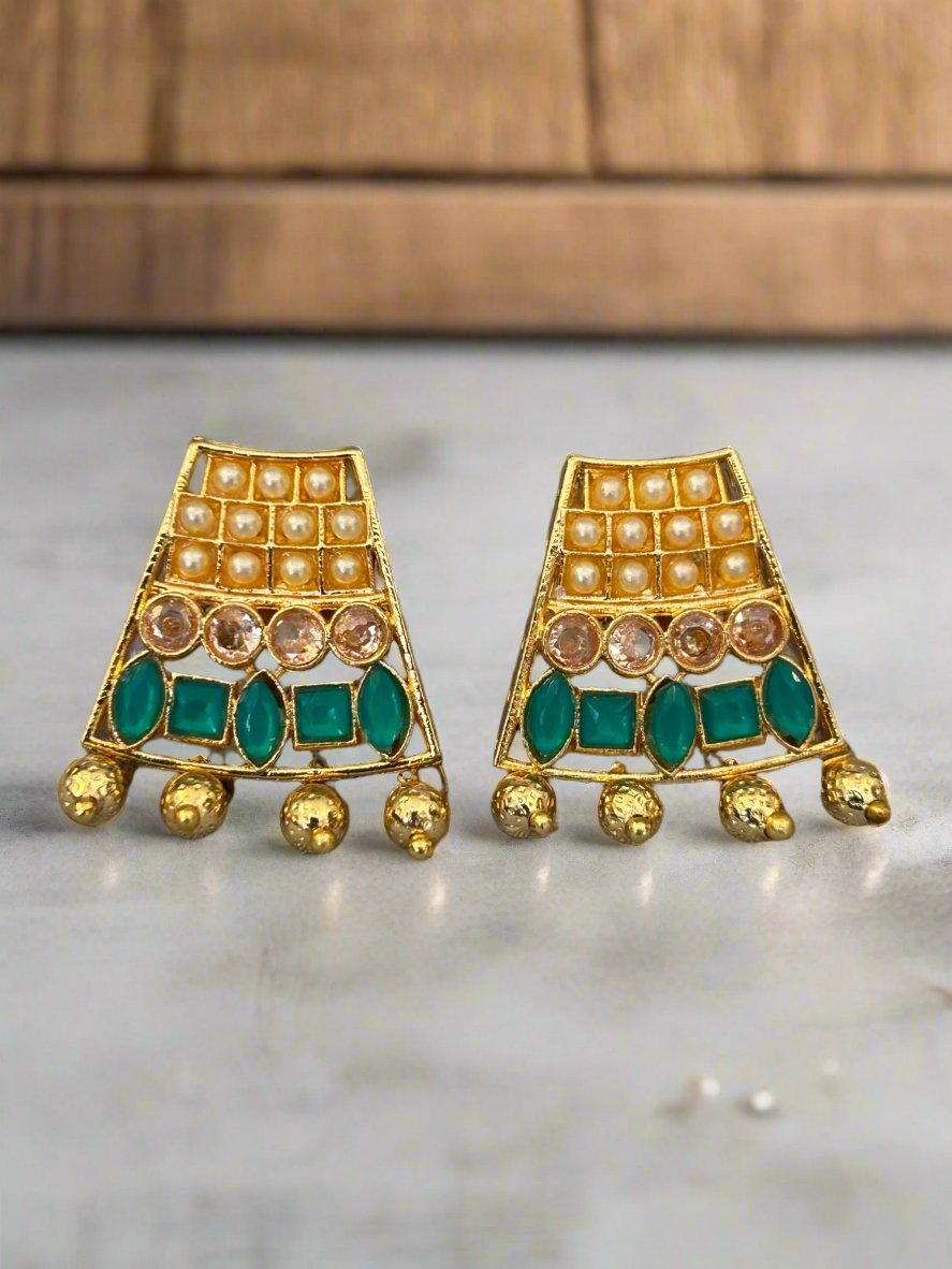 Gold Plated Trapezoids and Six Line Ruby Beads Necklace Set