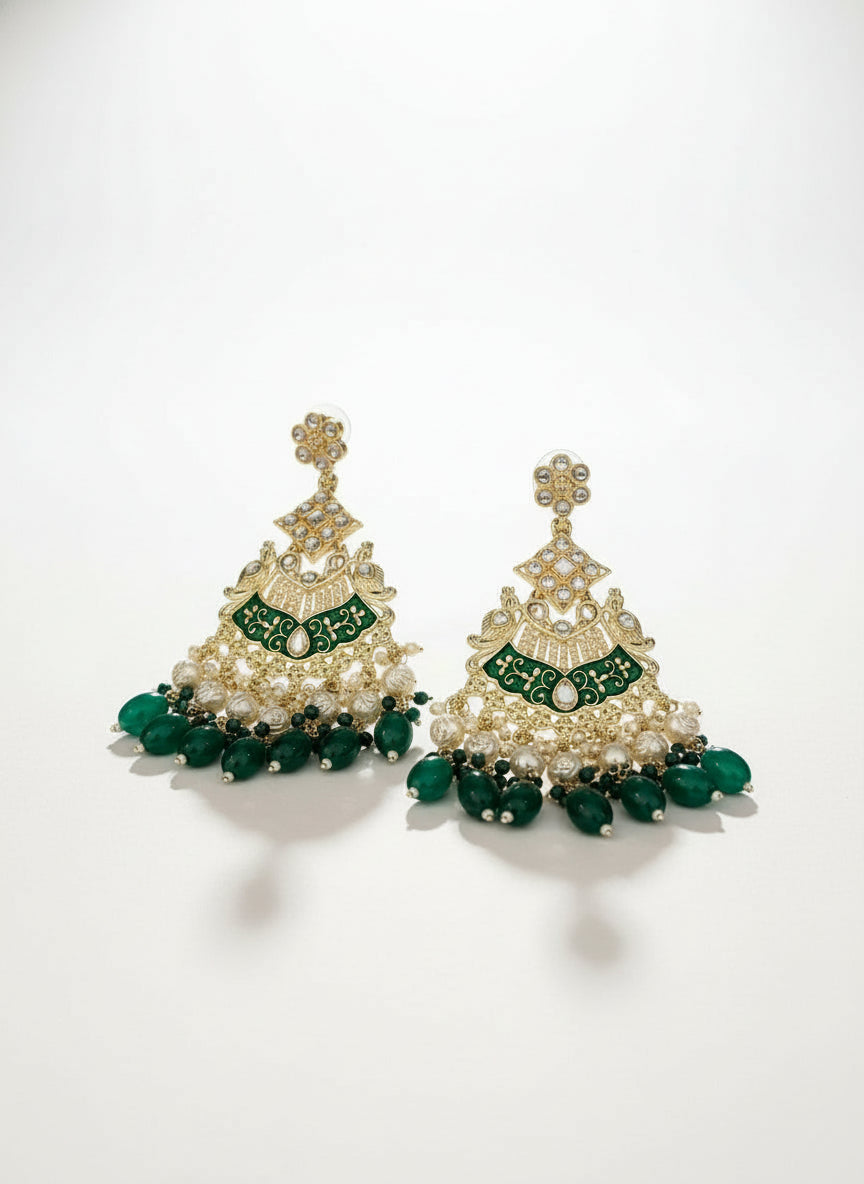 Ten Lines Pearl Beads and Gold Plated Long Necklace Set