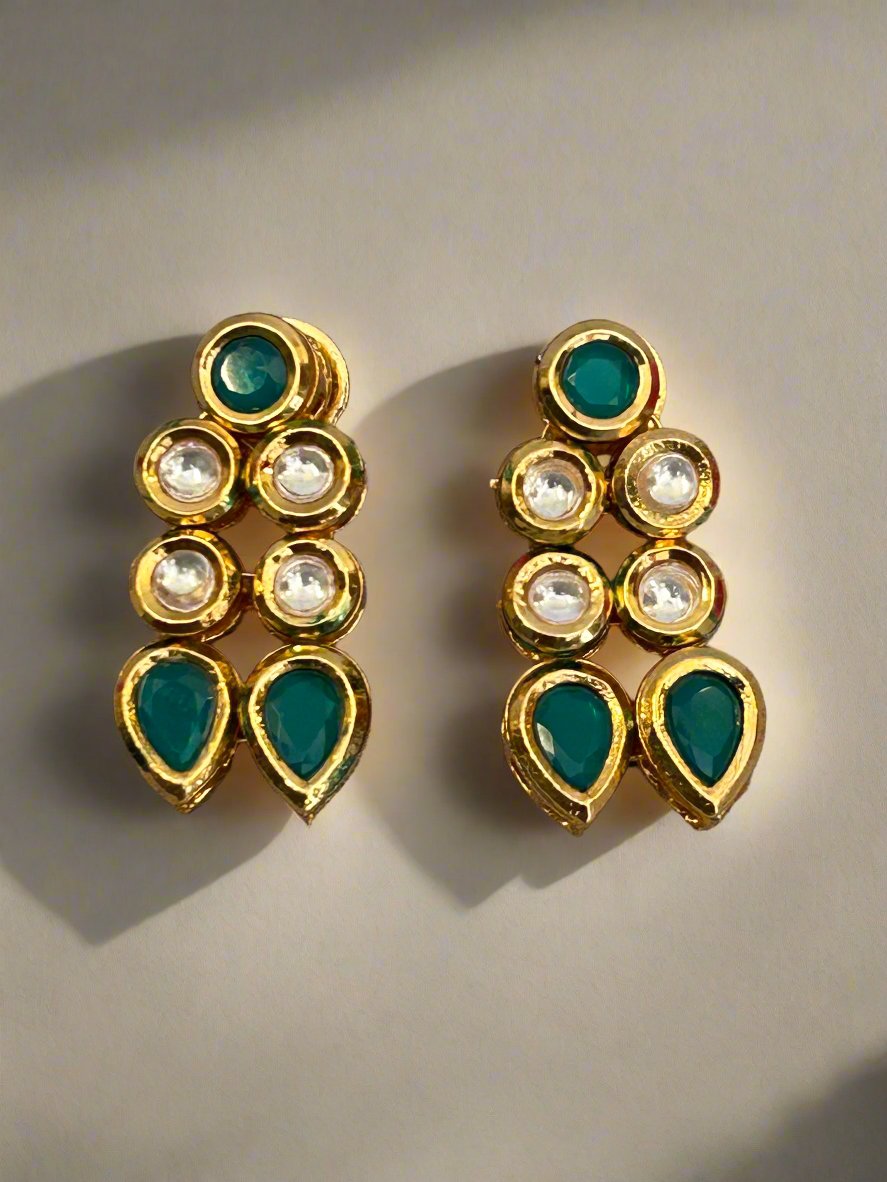 Green Double Line Kundan Necklace Set