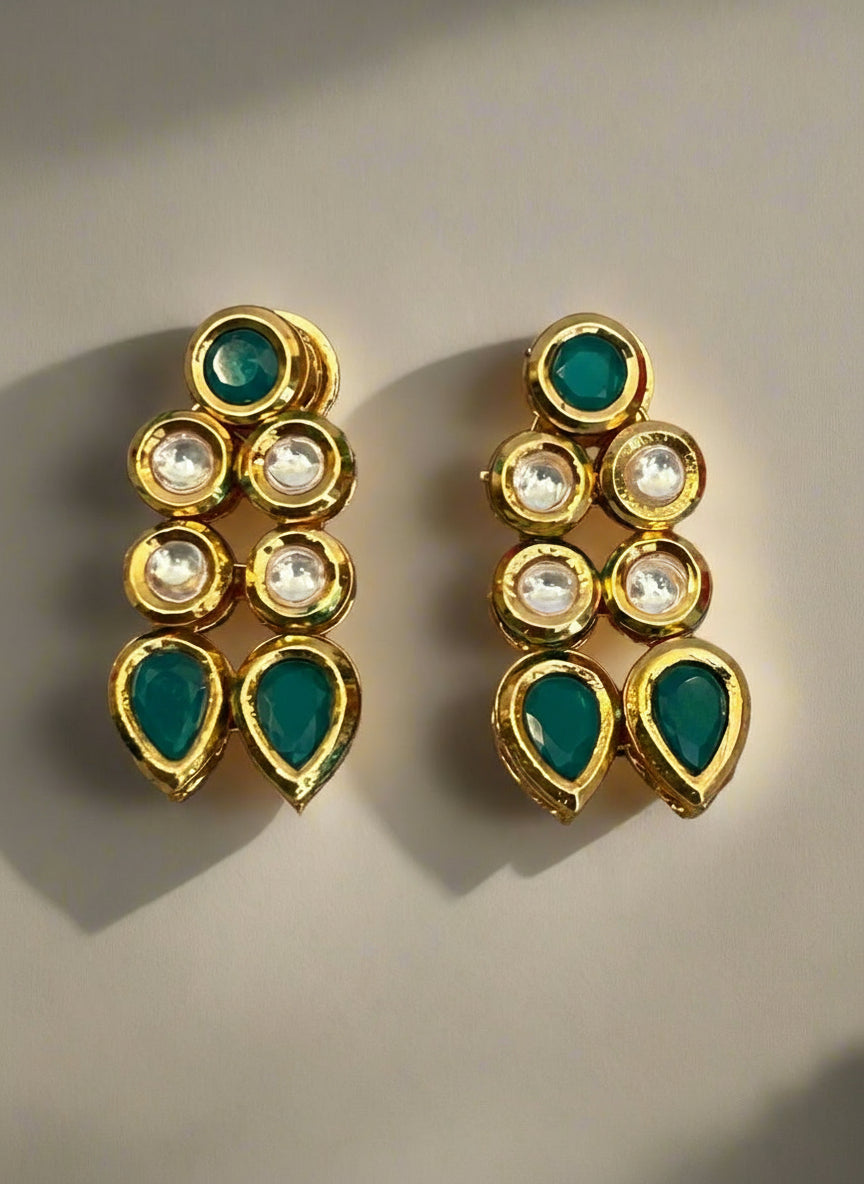 Green Double Line Kundan Necklace Set