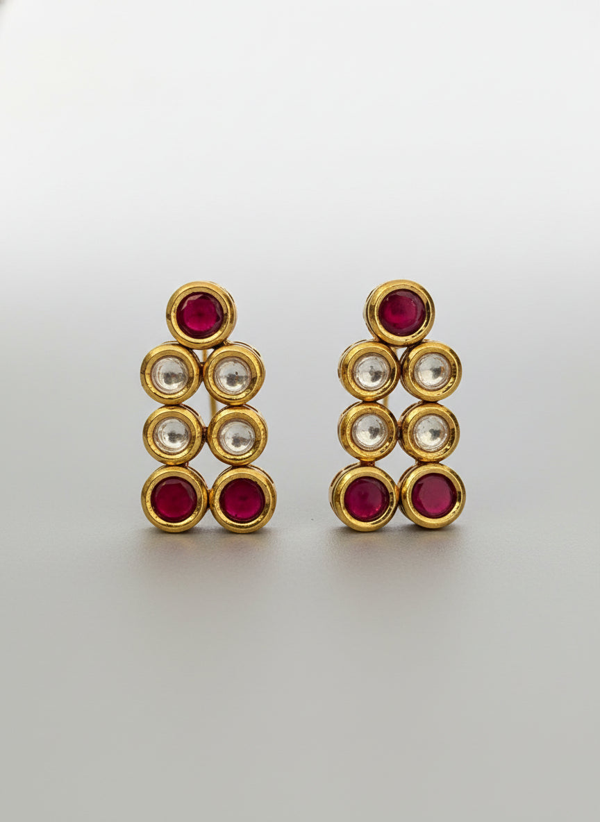 Pink Round Double Line Necklace Set