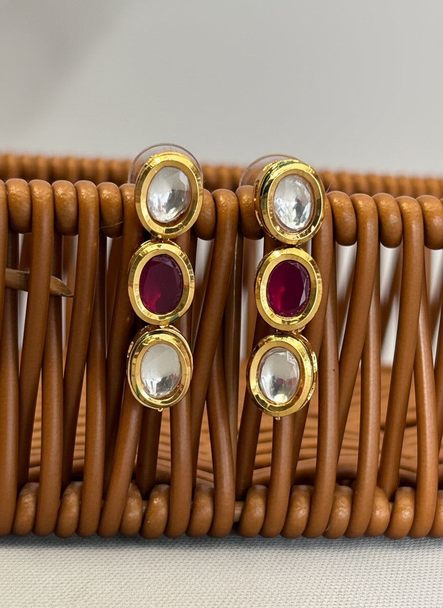 Pink Oval Single Line Kundan Necklace Set