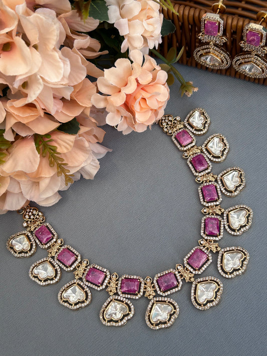 Heavy Kundan Choker Set with Pink Quartz