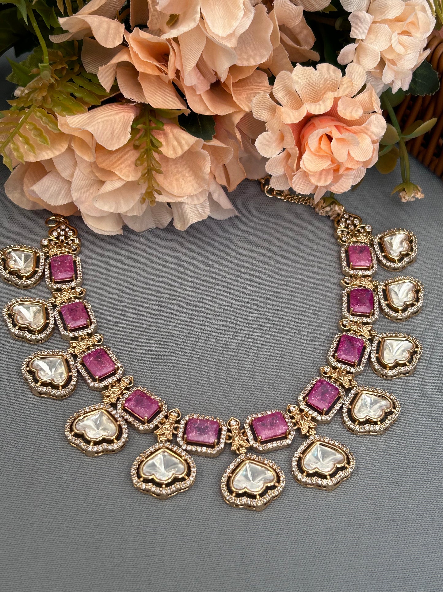 Heavy Kundan Choker Set with Pink Quartz
