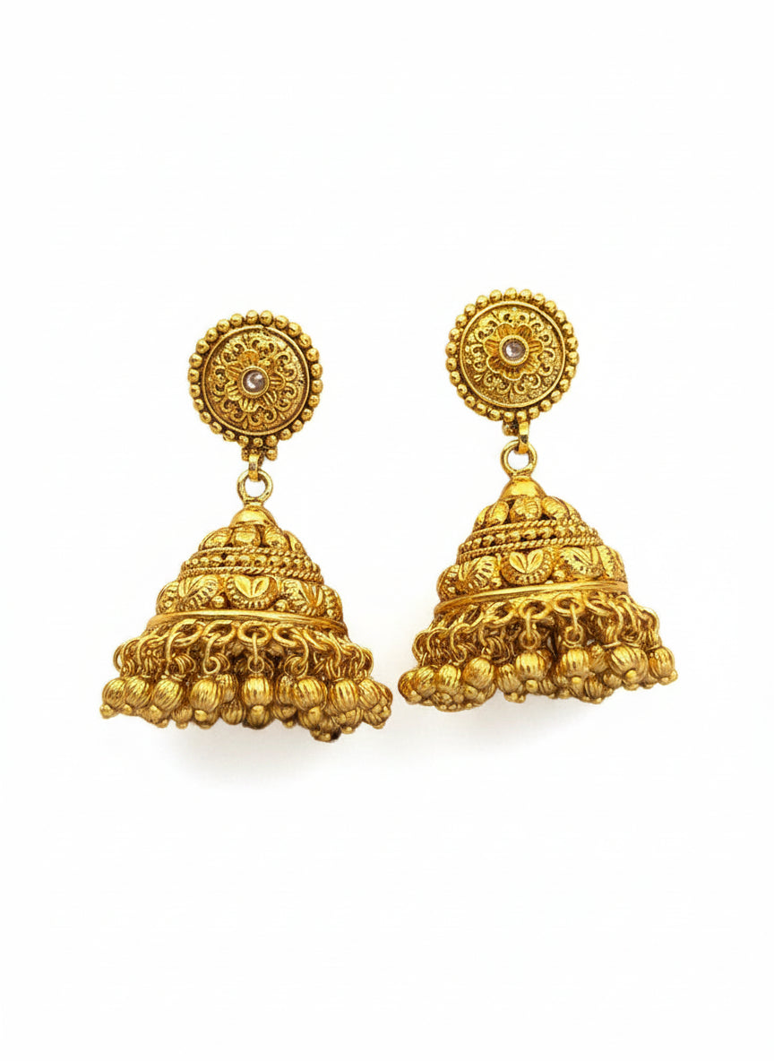 Intricate Gold Plated Necklace Set with Jhumkas