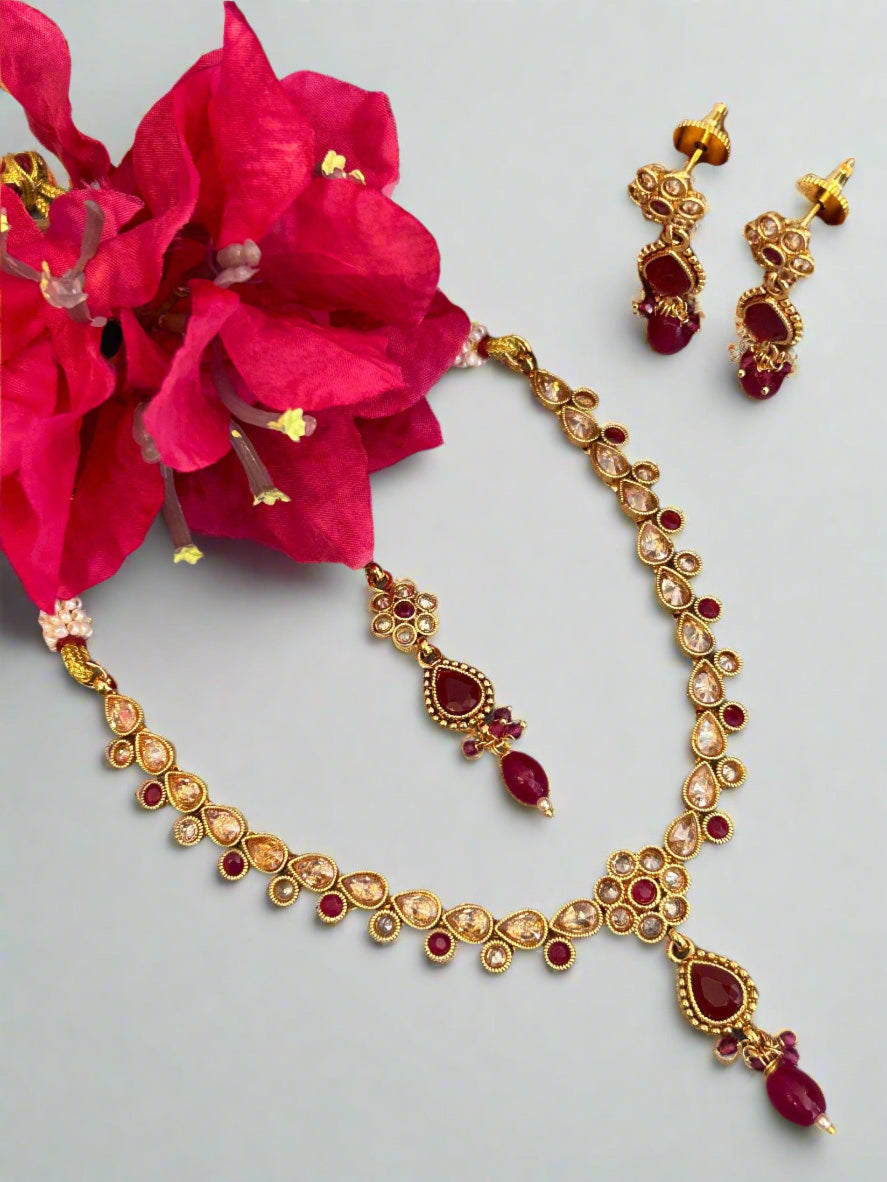 Gold Ruby and Moissanite Necklace Set with Mang Tika