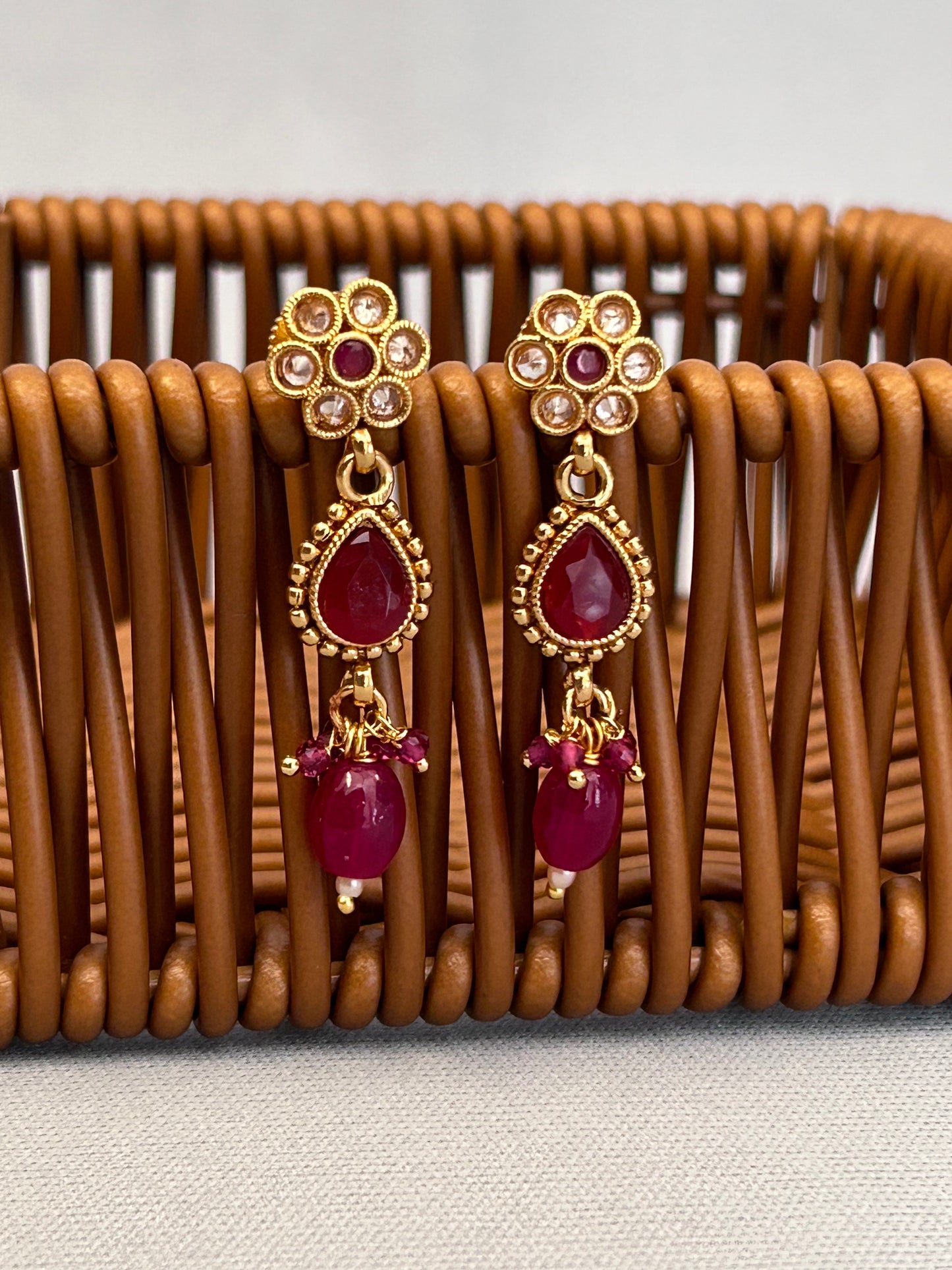 Gold Ruby and Moissanite Necklace Set with Mang Tika
