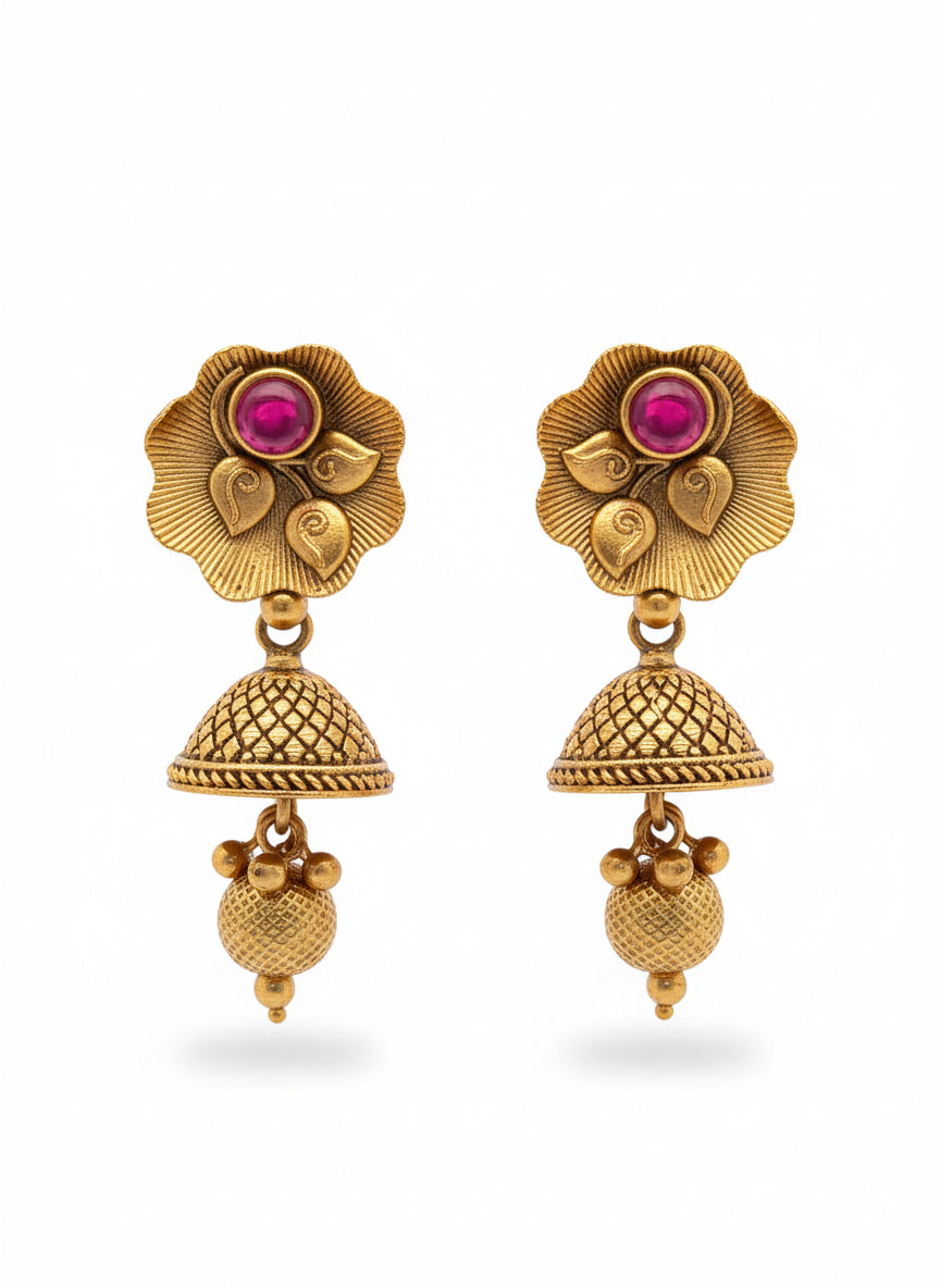 Quirky Antique Gold Necklace with Magnificent Locket and Cute Jhumkas