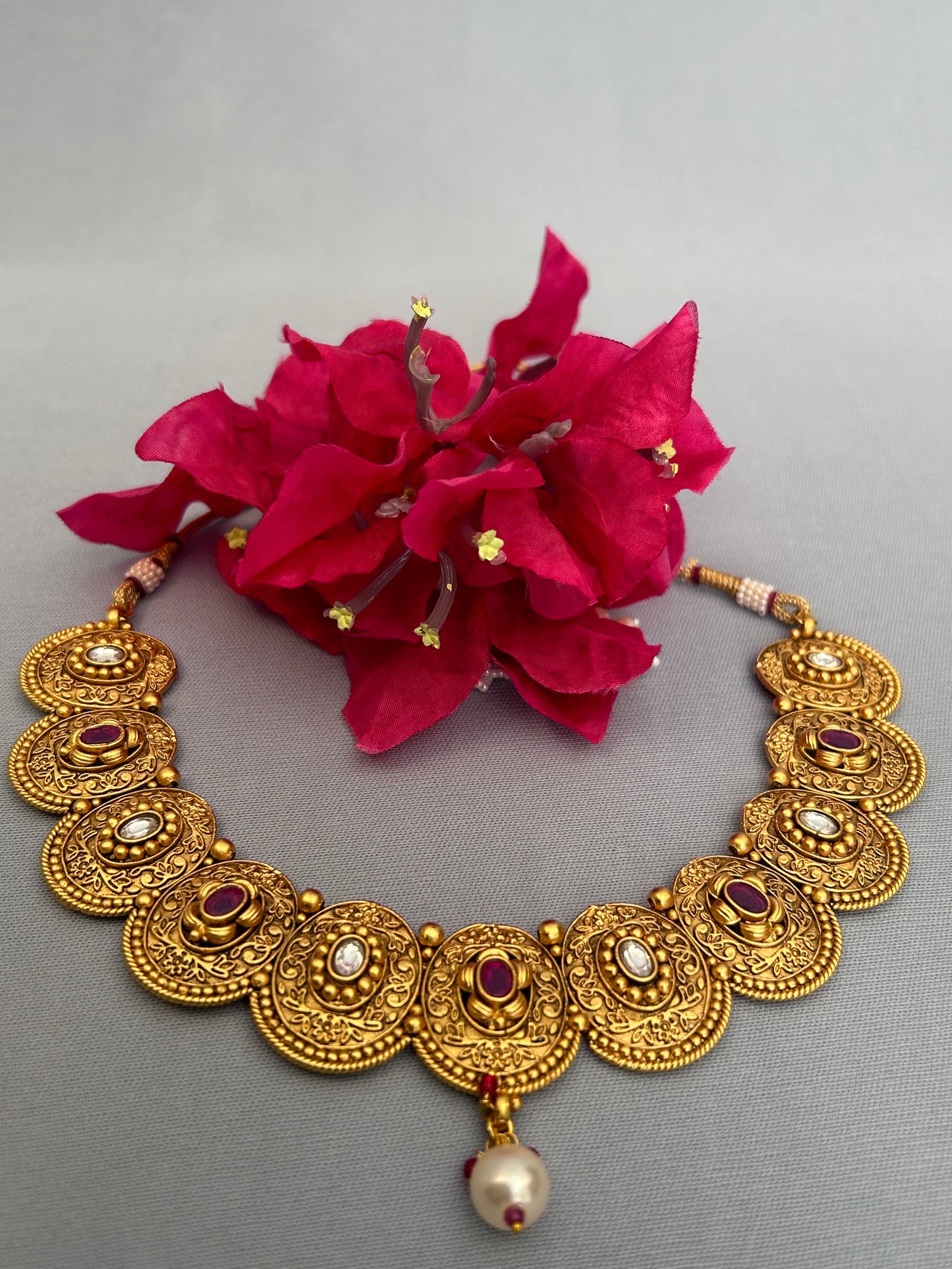 Bold Gold, Uncut AD and Ruby Necklace Set