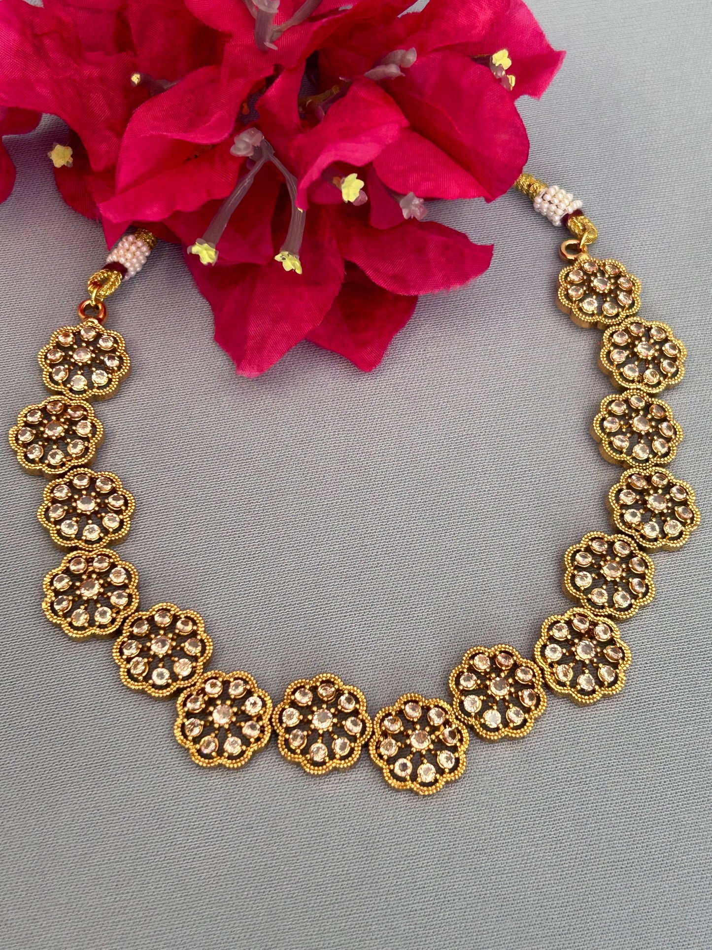 Moissanite Flower Gold Plated Necklace Set