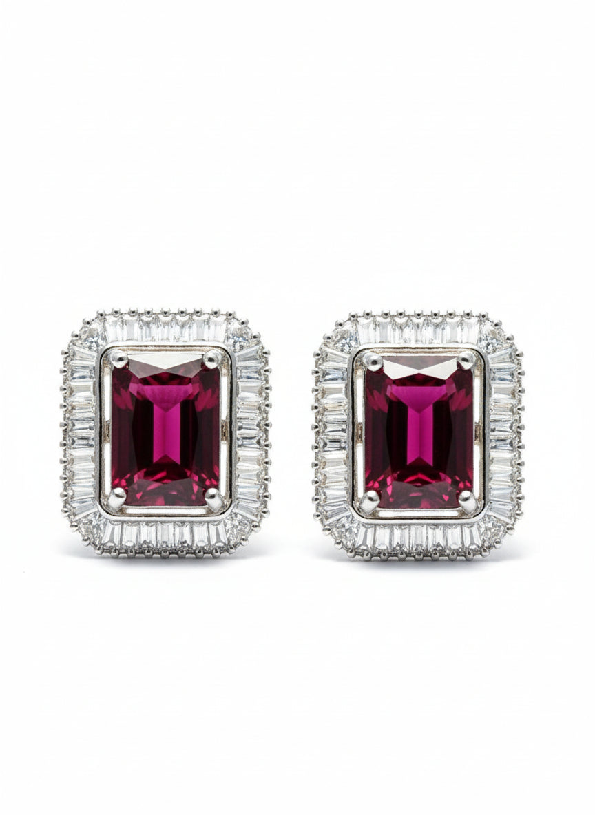 Cluster AD and Ruby Stud Earrings