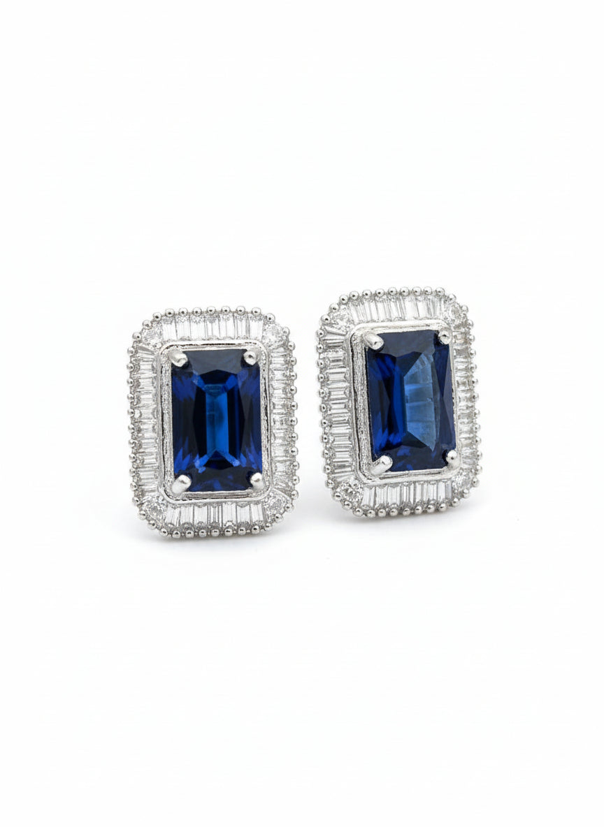 Cluster AD and Blue Sapphire Stud Earrings