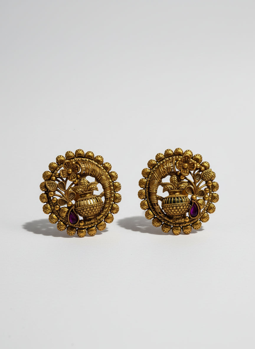 Antique Gold Plated Kalash Stud Earrings