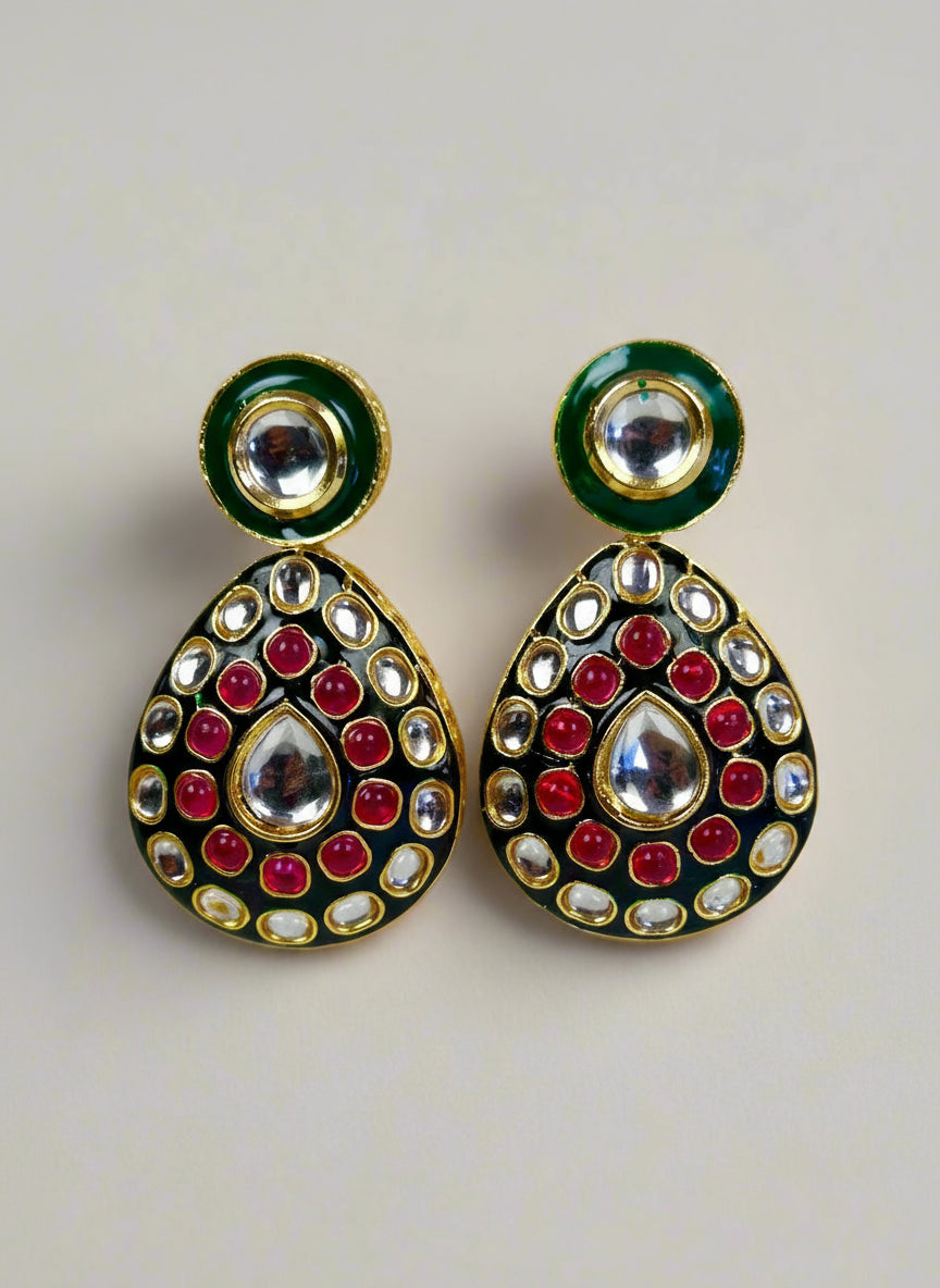 Five Tear Drops pendants Kundan Necklace Set