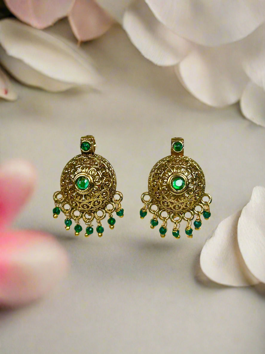 Gold Plated Necklace with Green Beaded Strings