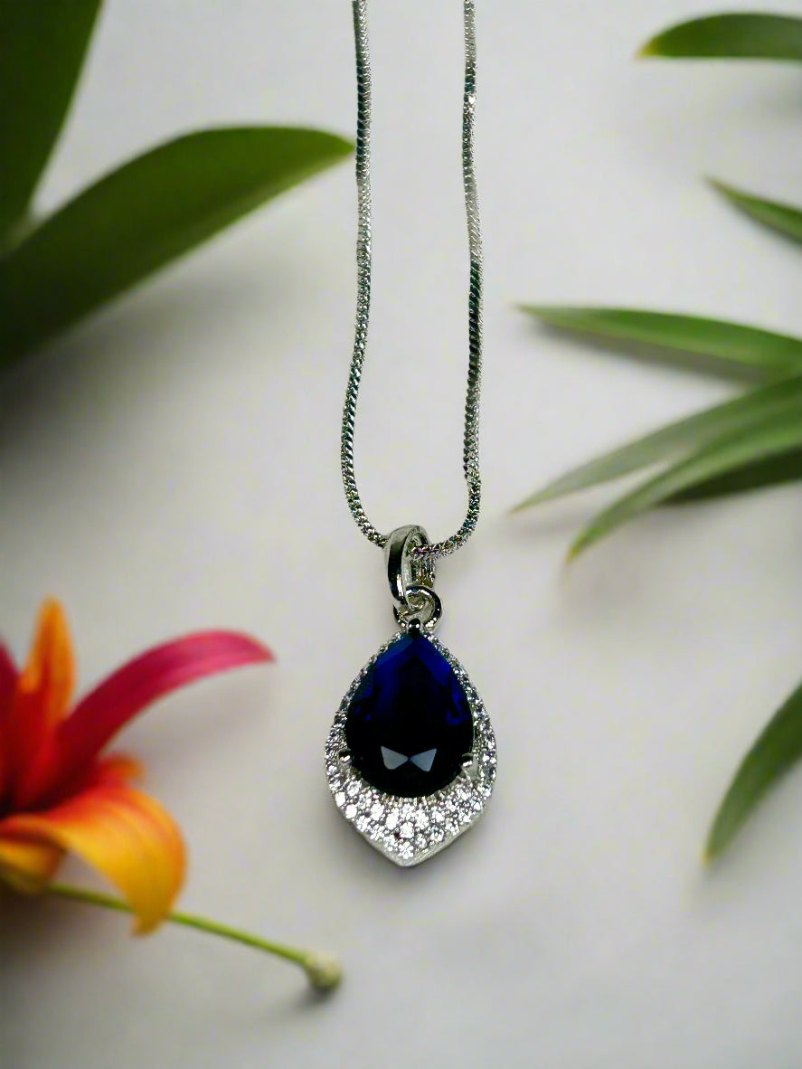 Blue Sapphire and Cluster AD Pendant