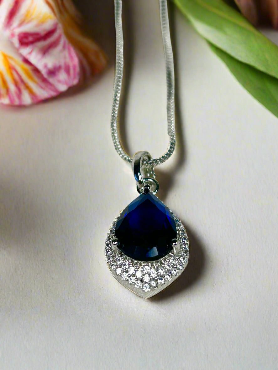 Blue Sapphire and Cluster AD Pendant
