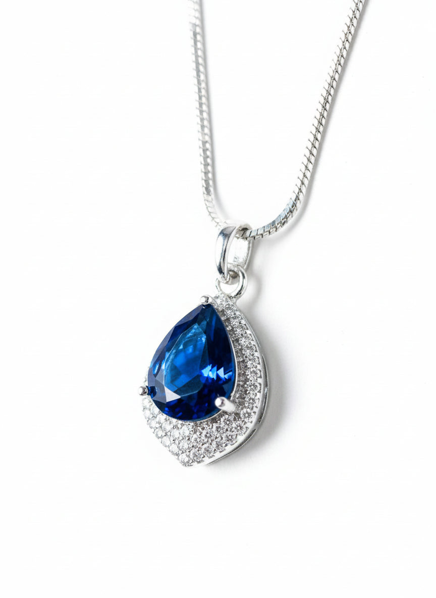 Blue Sapphire and Cluster AD Pendant