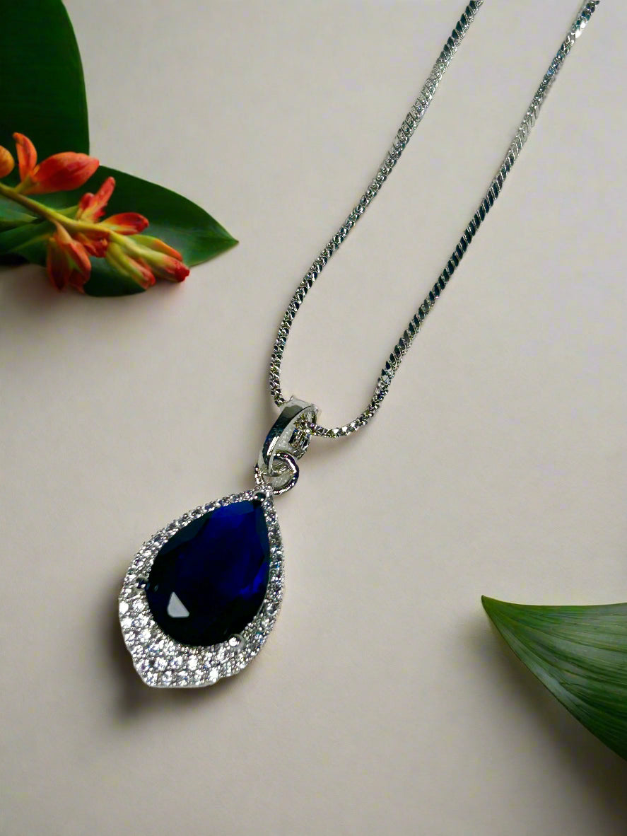 Blue Sapphire and Cluster AD Pendant