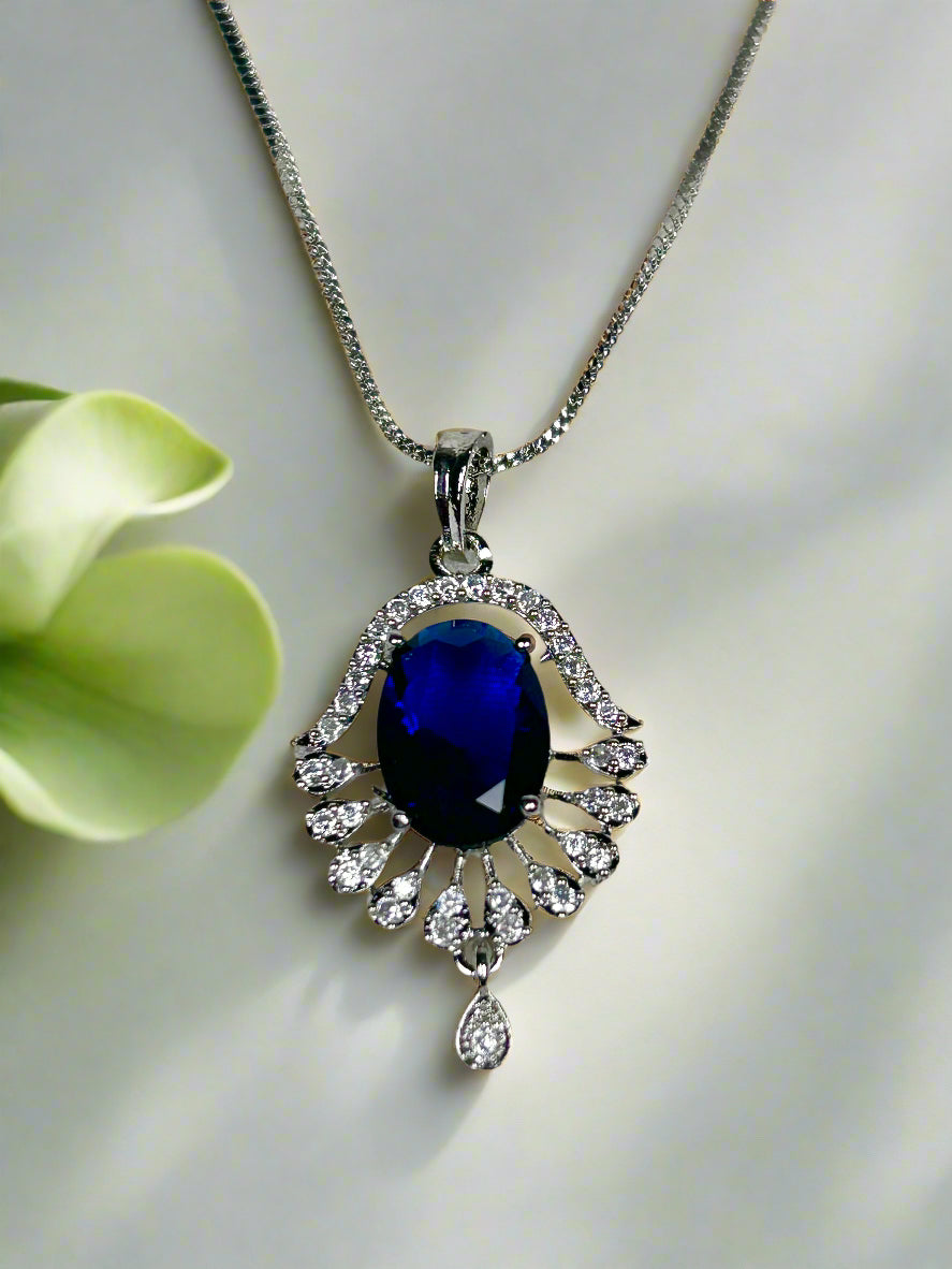 Blue Sapphire and AD Pendant Set