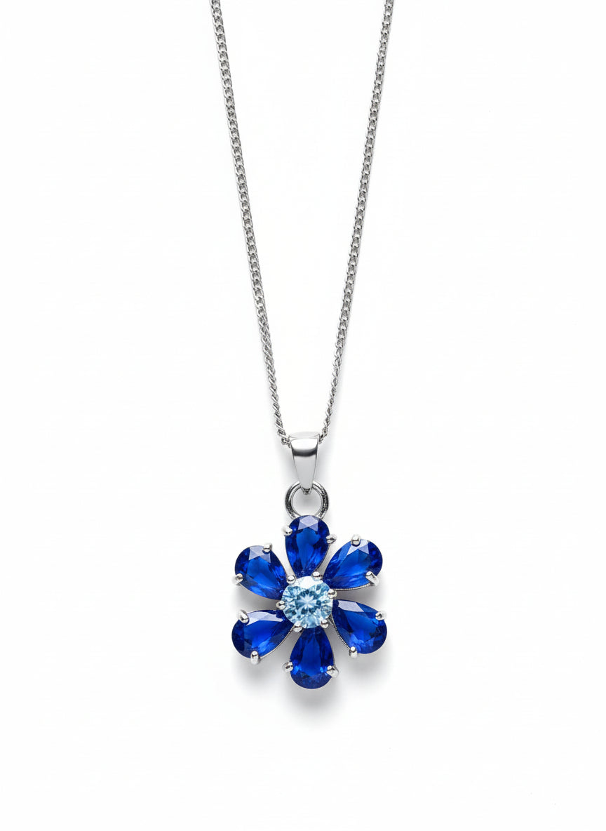 Blue Sapphire and Flower Pendant