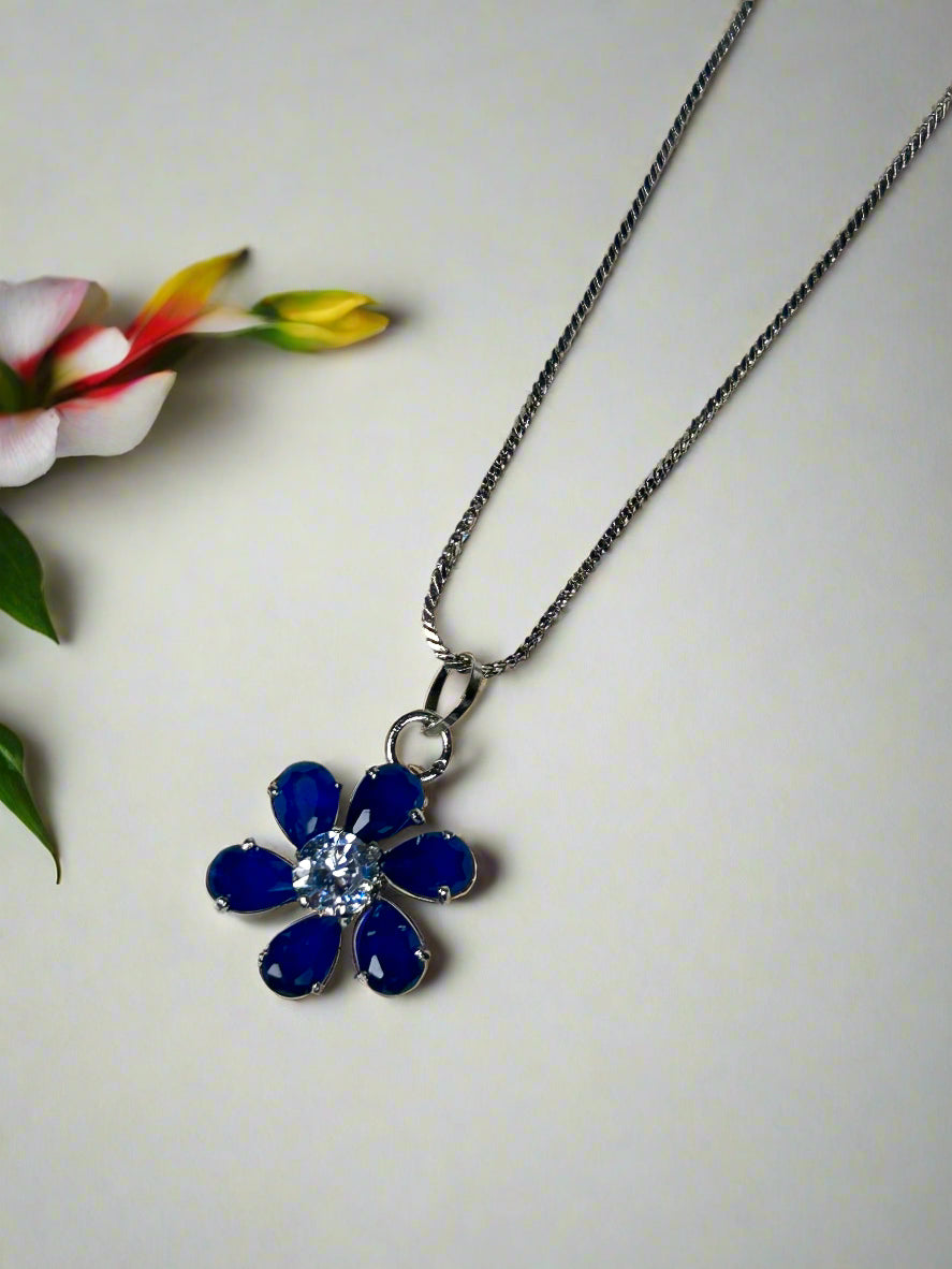 Blue Sapphire and Flower Pendant