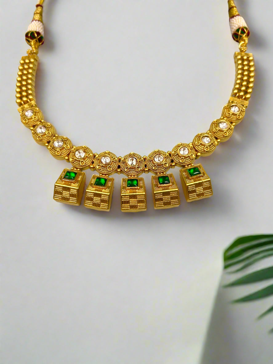 Moissanite and Emerald Gold Plated Necklace Set