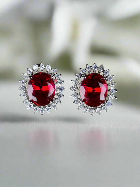 Cluster AD and Ruby Oval Stud Earrings