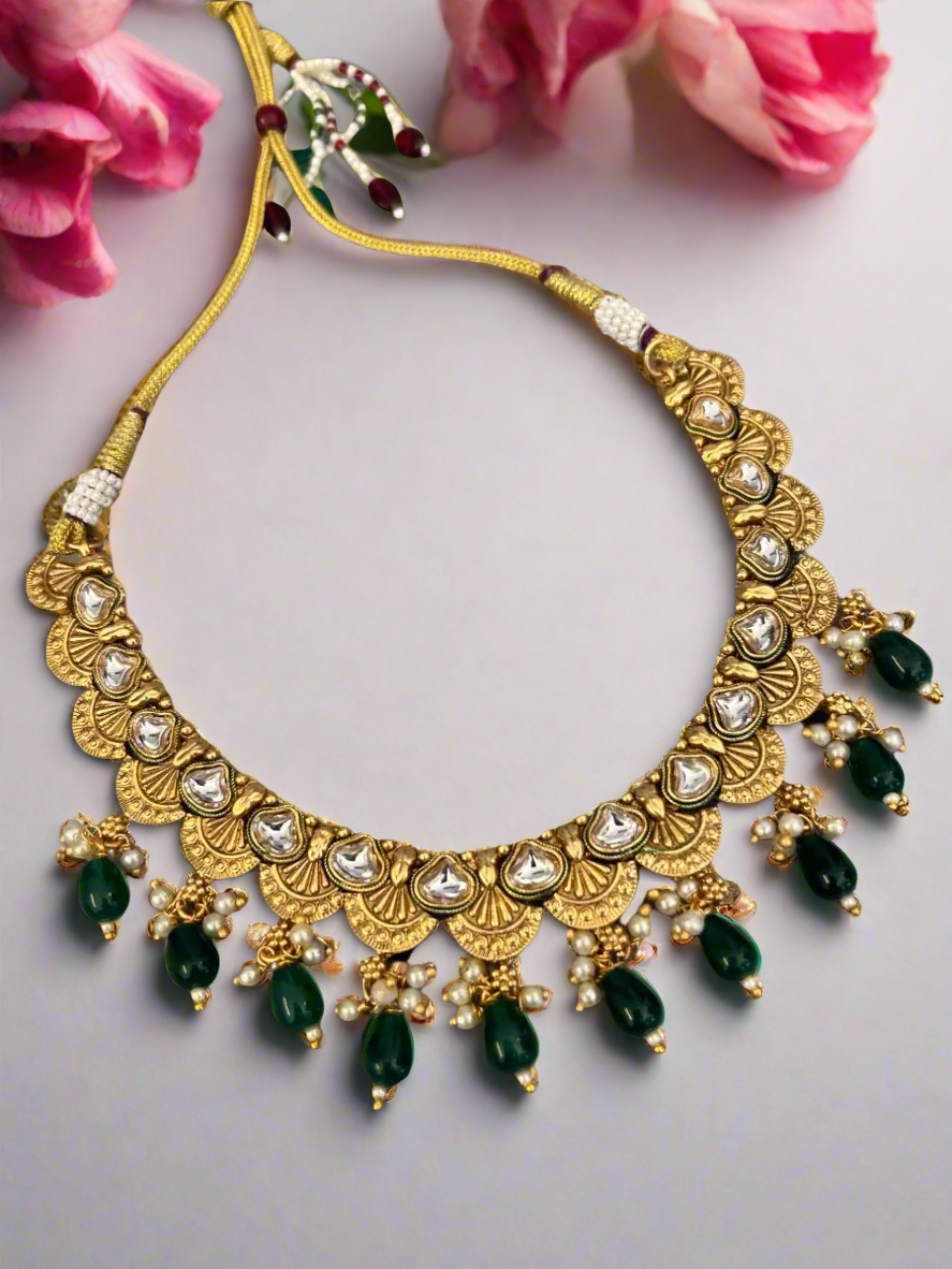 Gold Plated Polki Necklace Set