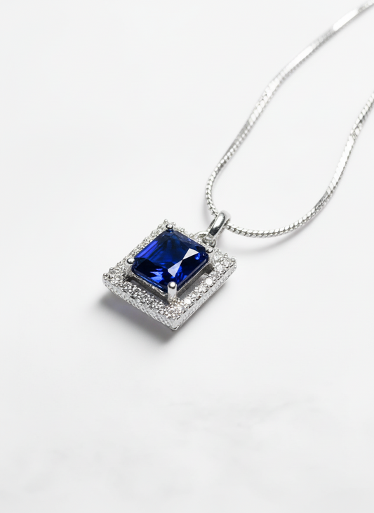 Blue Sapphire and AD Pendant Set