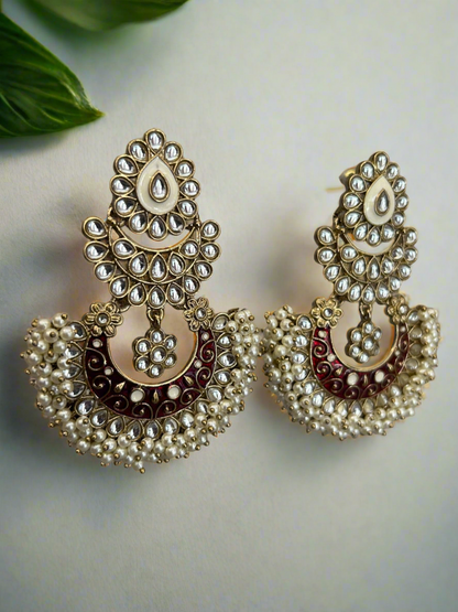 Kundan and Pearls Chandbali Earrings