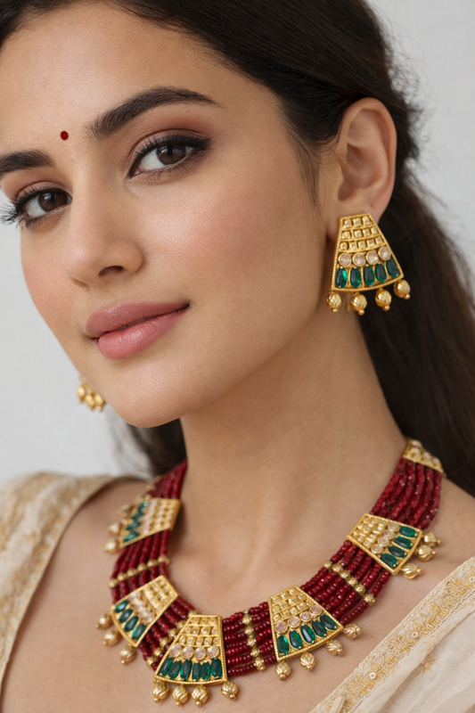 Ruby Beads Necklace Set